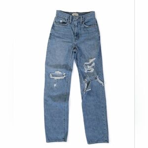 Madewell Baggy straight jeans distressed ripped knees wide leg size 24